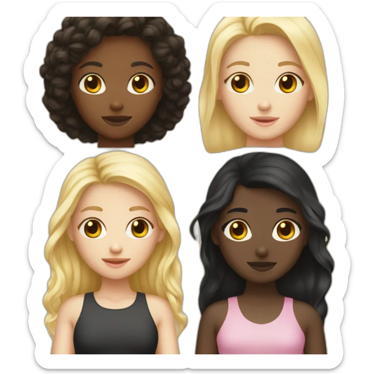 One blonde girl, one brunette hair, and one dark skinned and black hair  sticker