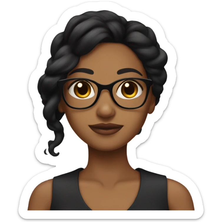 Brown girl with glasses and a slick bak black hair sticker