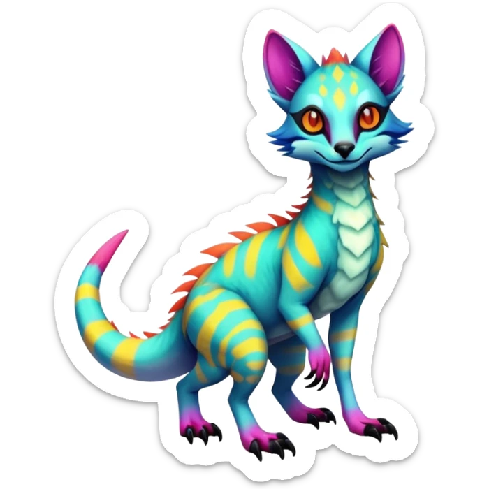  Exotic randomly colored colorful cute neon-colored Fakémon-Fionbri-Vernid-Sergal-Genet-creature with markings (full body) sticker