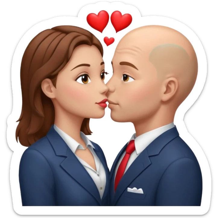 Loving couple kissing, Love, hearts. Woman brown hair, man is bald sticker