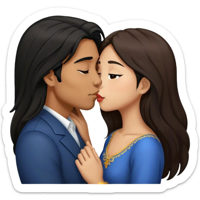 Caramel brown guy with long black hair kissing brown hair Filipina sticker