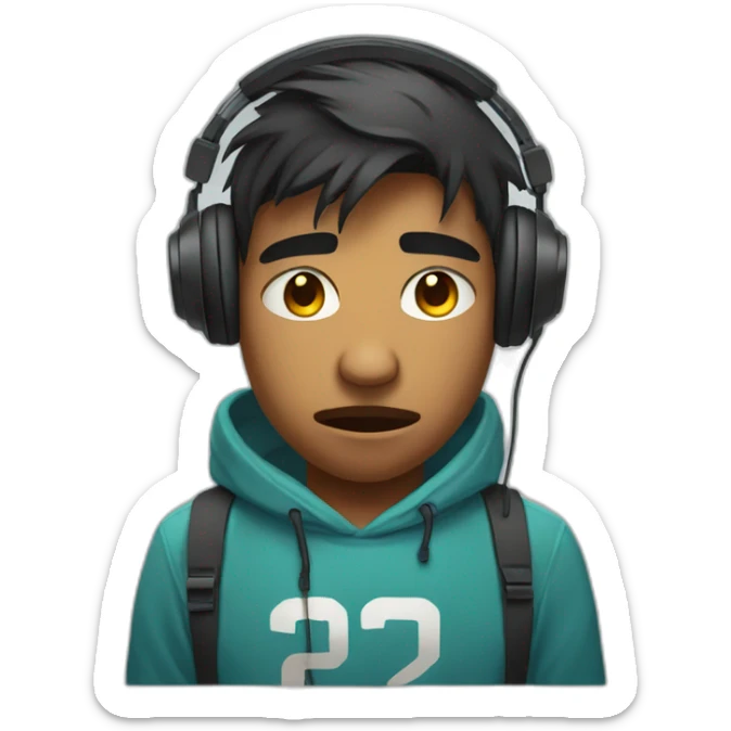 Sad depressed crying frowning Indian teen gamer with gaming headphones sticker