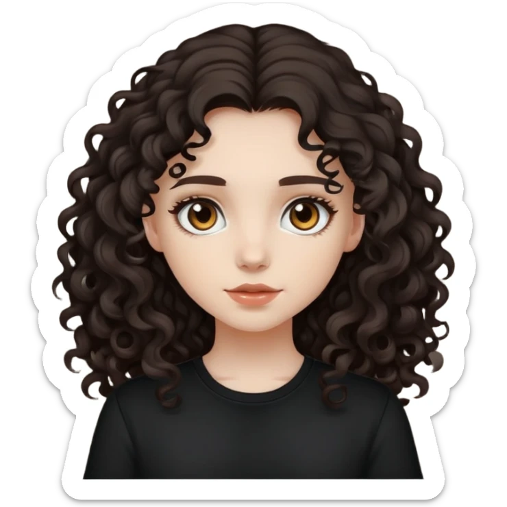 pale girl with dark brown eyes and long curly dark brown hair with Balck shirt  sticker