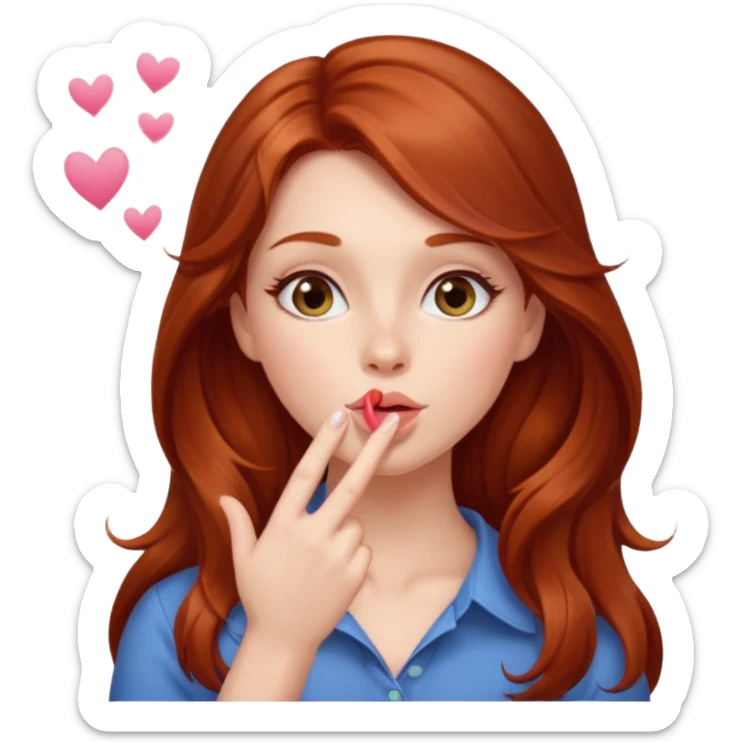 A cute woman, long auburn hair, she's blowing a kiss. sticker