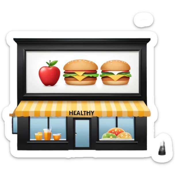 make a billboard on top of a healthy restaurant building written on it "healthy"  sticker
