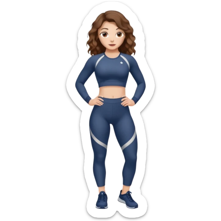 Girl with brown wavy hair, dream body ( small waist, wild hips and big glute) in gym suit  sticker