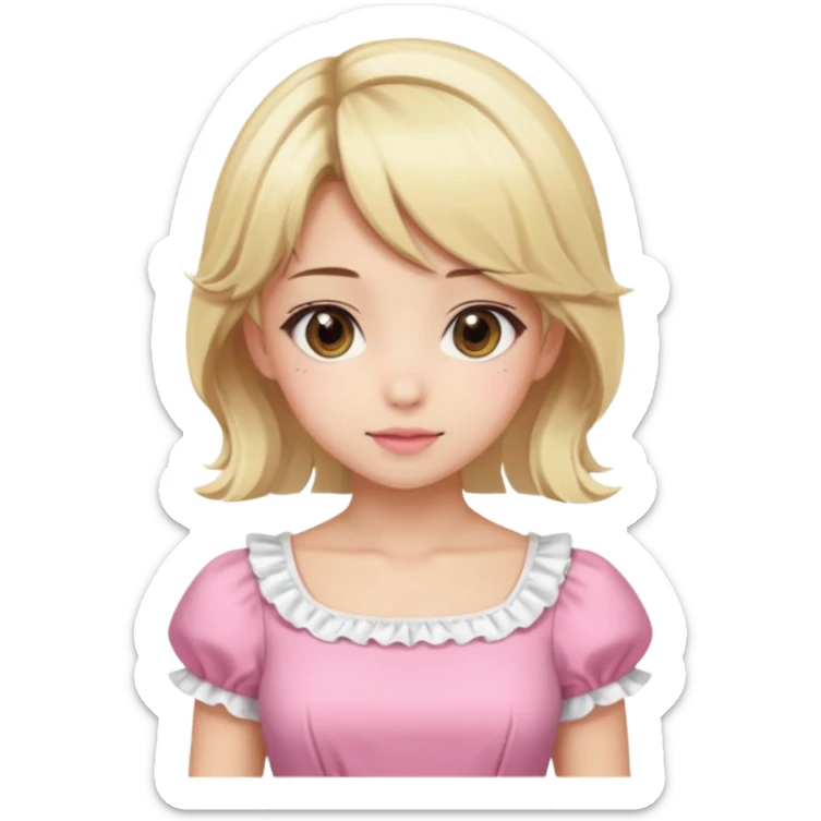 Cute anime girl with blonde hair and brown highlights and cute coquette clothes sticker