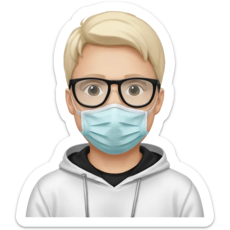 emojis.com man-with-medical-mask-and-white-hoody-and-black-glasses sticker