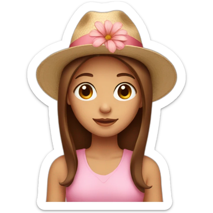 Girl with brown straight hair wearing a hat and a flower in her hand sticker