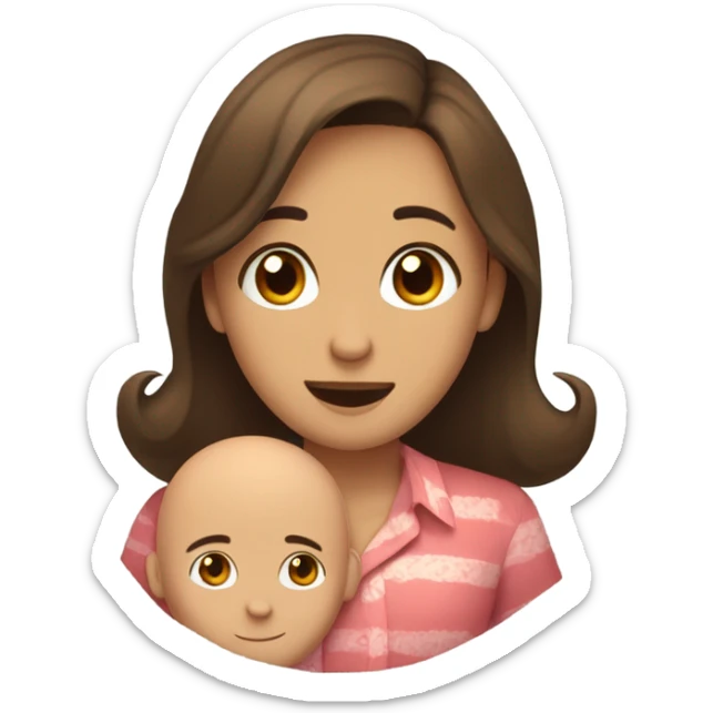 Brown-haired Puerto Rican woman with dark brown eyes wearing a cute blouse giving comforting hug to short, bald man with brown eyes, laugh lines, and a beard sticker