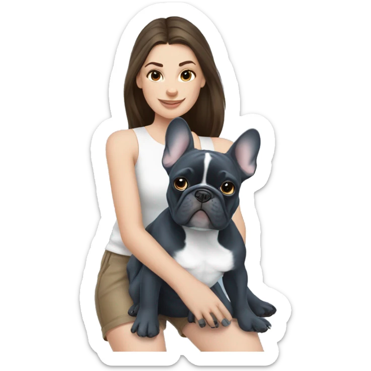 Blue french bulldog with brunette girl sticker
