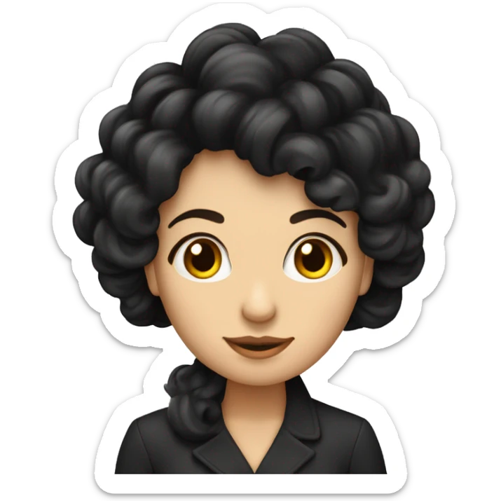 Staande vrouw met lang zwart haar krullen en golvend medium huidskleur sticker