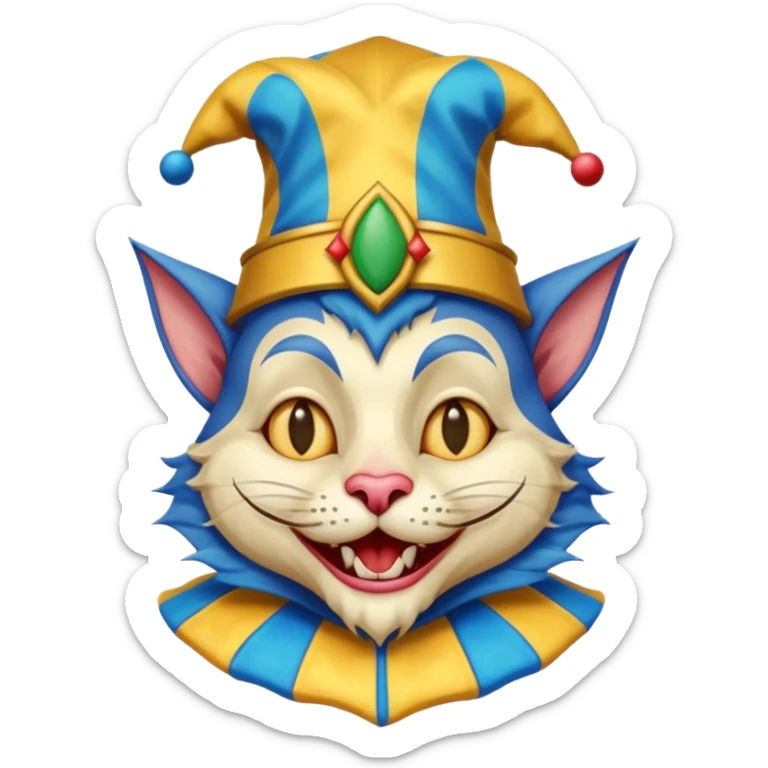 crazy funny colorful cat jolly joker, medieval, vintage, court jester, mac os icon, blue color sticker