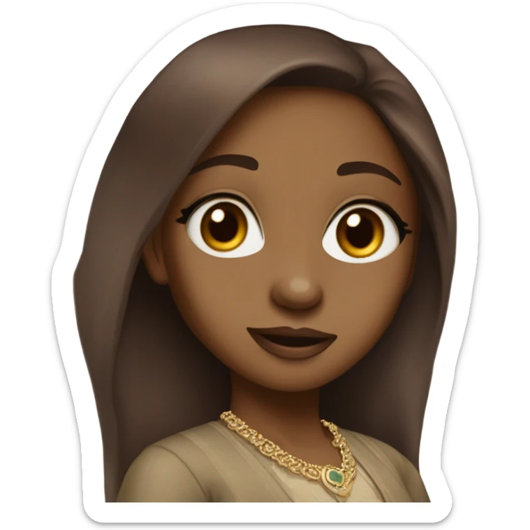 Somali girl with light brown skin, dark red long hair in expensive old money outfit with big brown eyes and small flared nose  sticker