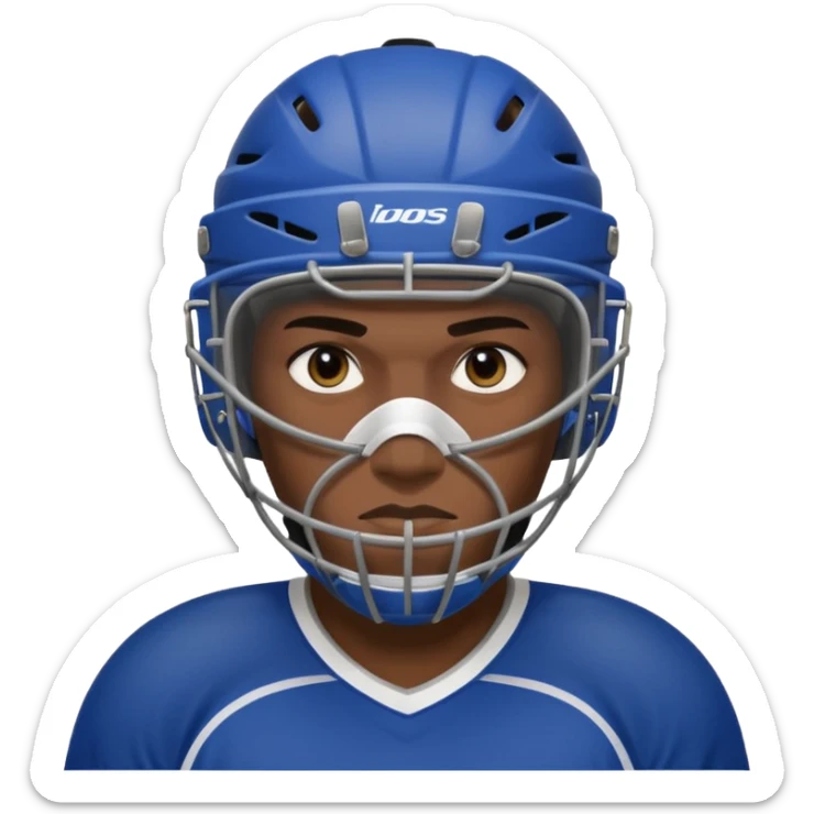 American black Hockey player without a Helmet  and have  a goalkeeper mask which have small holes sticker