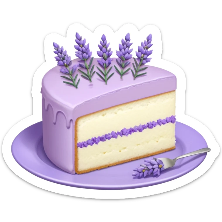 a cut out piece of an Aesthetic gorgeous beautiful pretty inspo Lavender cake with lavender flowers on a pastel plate  sticker