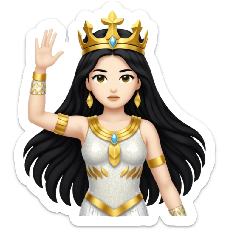 Nike, Goddess of Victory from Gods and Goddesses with long black hair, white and gold sequin outfit sticker