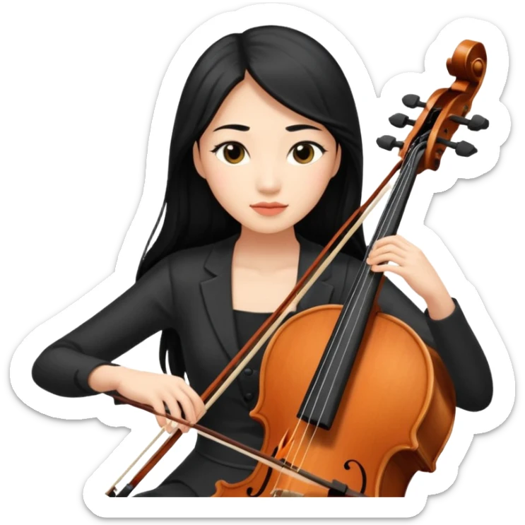 asian woman with black long hair and long eyelashes playing cello sticker