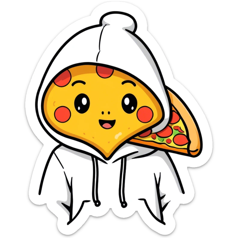 Pizza in a hoodie and the hood is up and he’s embarrassed  sticker