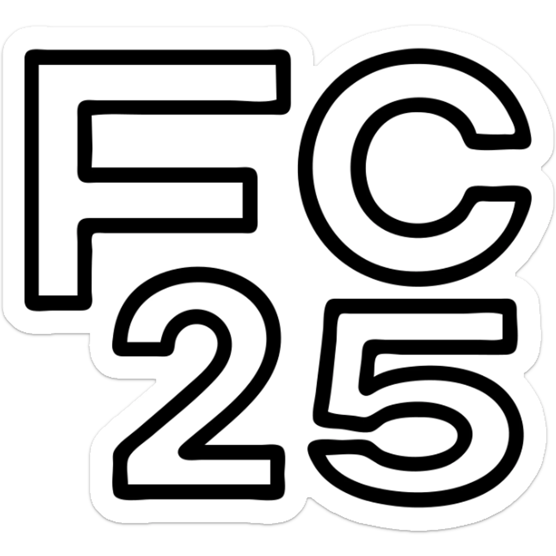 minimal icon of 'FC 25' as a monogram, outlined, no fill, geometric style sticker