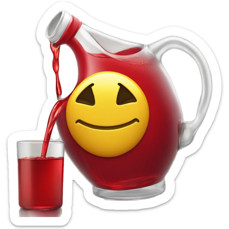 smiley face pouring a red jug of liquid that has a yellow spout onto himself sticker