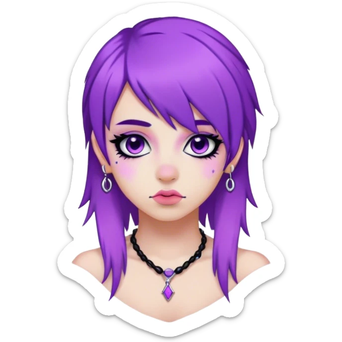 Emo girl with purple mullet and piercings and black eyeliner  sticker