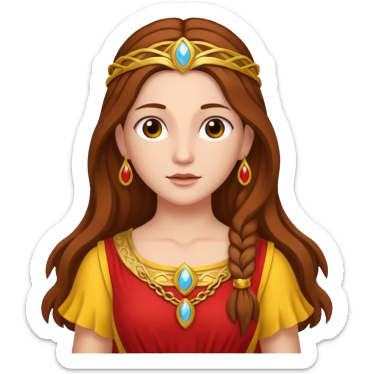 Vesta, Hearth Goddess from Rome Mythology with long brown hair, red and yellow outfit sticker