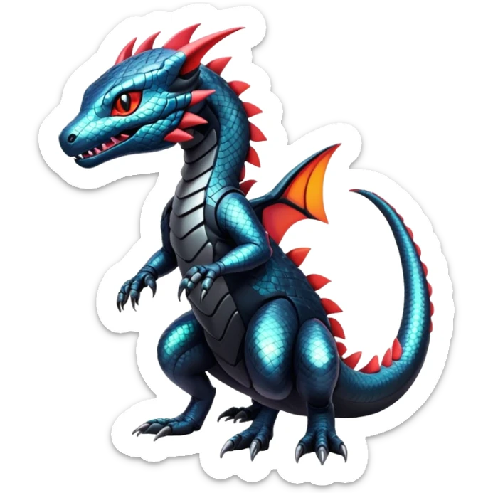 Modern Futuristic Scaly IridescentCyber-Salandit-Litten-Hybrid (Full body) sticker