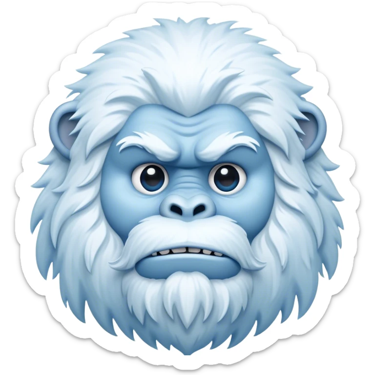 Cinematic Noble Yeti Portrait Emoji, Grand and enigmatic, with a towering, snow-dusted figure in pristine whites and cool blues, exuding ancient, mystical wisdom and stoic majesty, simplified yet exquisitely detailed with frosty textures, glowing with a gentle, icy outline that captures the awe-inspiring presence of a guardian of the frozen wilds! sticker