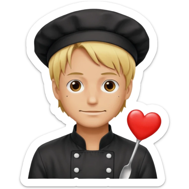 Sanji from One Piece with heart eyes, iconic blond hair and eyebrow curl, wearing chef outfit sticker