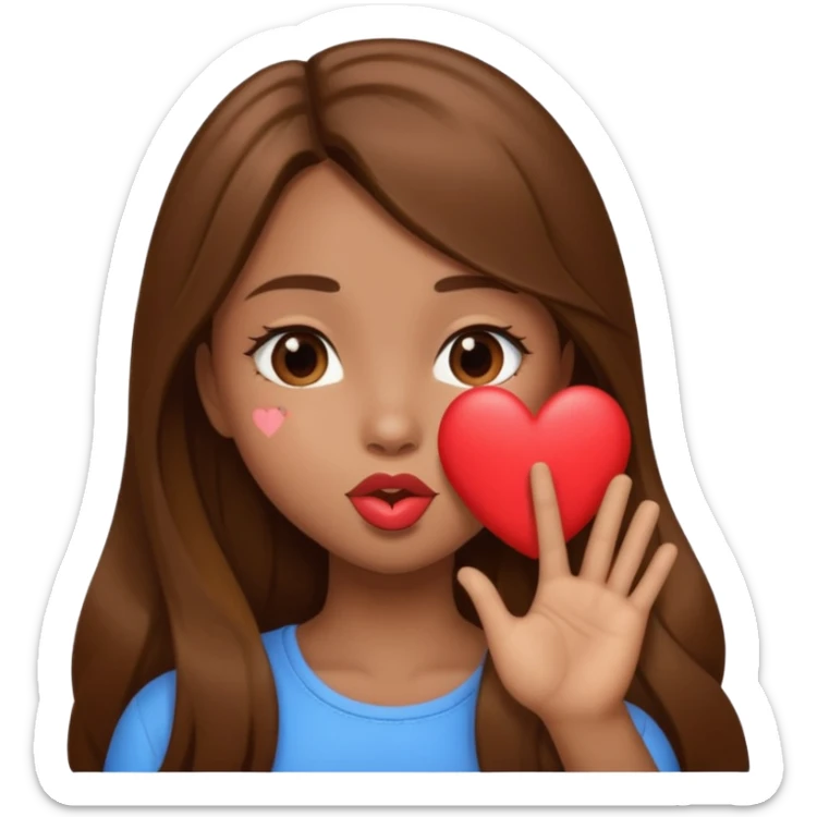 A girl with long brown hair sending a kiss/heart, no hand sticker