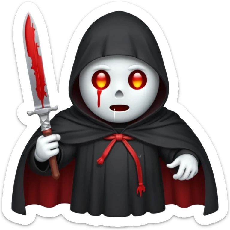 make a ghost face emoji with a cloak on and a bloody knife from the movie scream sticker