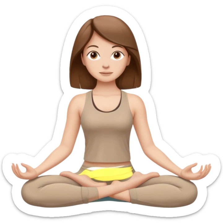 White Girl doing yoga in beige tones and brown hair sticker