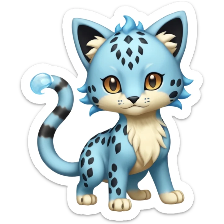 Icy Elemental Pawny Cute Innocent Liepard-Amaura-Litten-Sprigatito-Pokémon-fusion-creature (full body) sticker