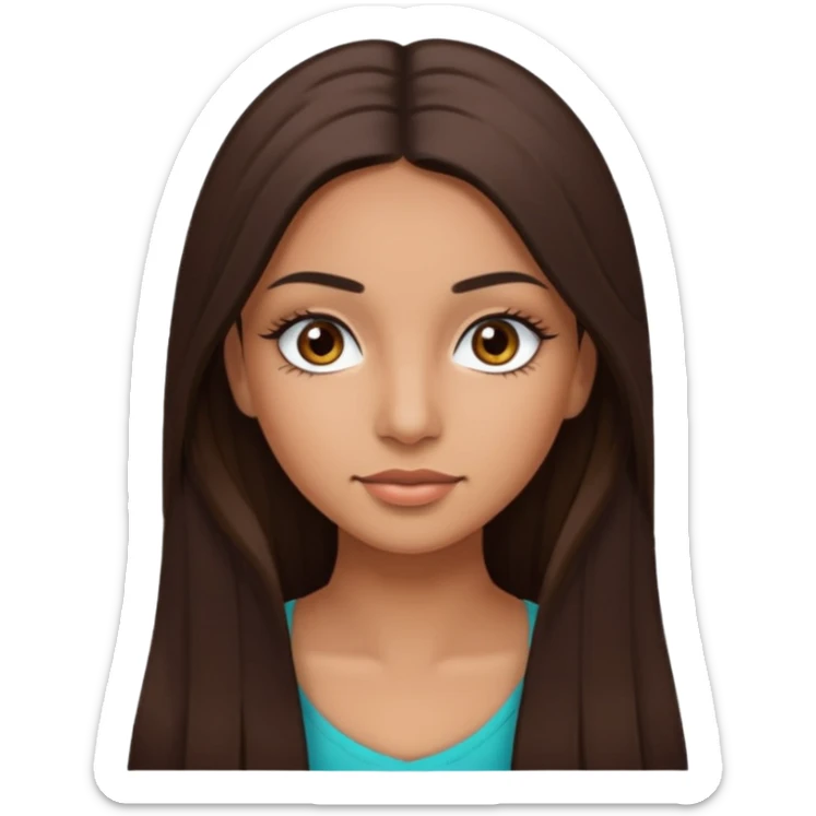 latina girl with straight long brown hair, dark dark brown eyes and lashes no bangs sticker