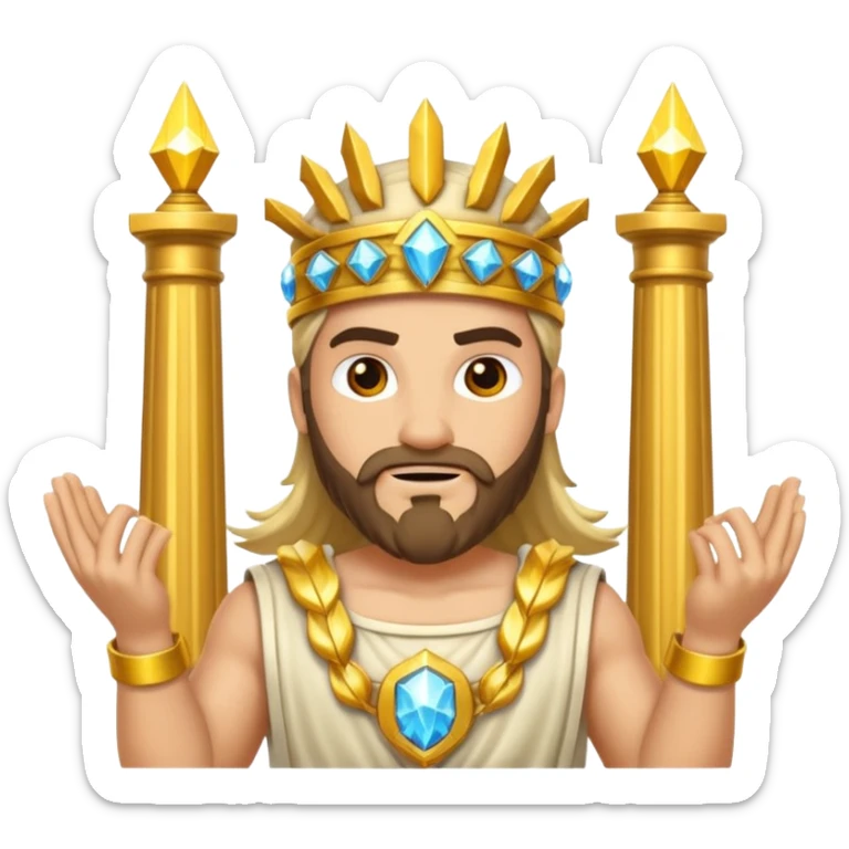Gates of Olympus slot emoji with Zeus holding lightning bolts, golden columns, and sparkling gems sticker