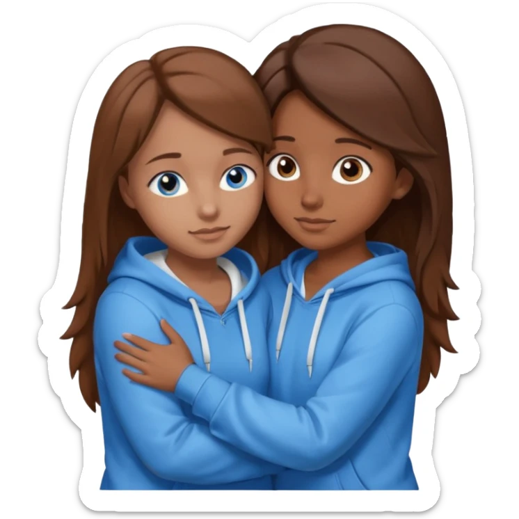 two Girls, Brown and Blonde hair, with Blue Eyes hugging one has Brown hair cute Hug another Version  Both Blue eyes and white hoddies Brown haired sticker