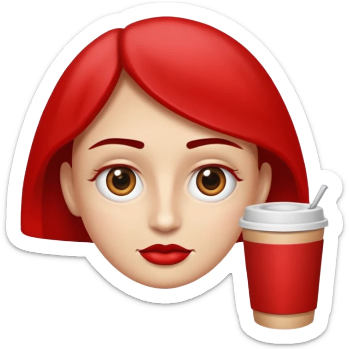 Una figura roja con cabeza cuadrada y cuerpo de rectángulos con cara con dos ojos negros como puntos y cejas preocupadas sin boca y que tenga como una especie de polvo café en la cabeza sticker