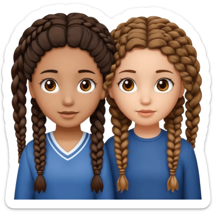 2 girl best friends. One is black with braids and brown eyes. One is white with curly brown hair with brown eyes. sticker