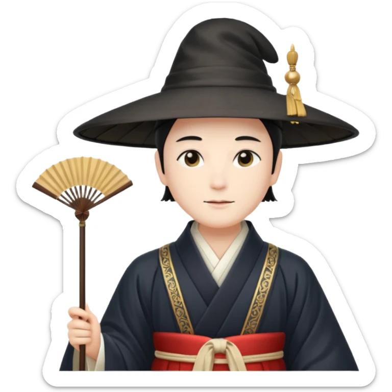 Japanese Court Lord Elegant noble in long robes with tall hat, white 
 sticker