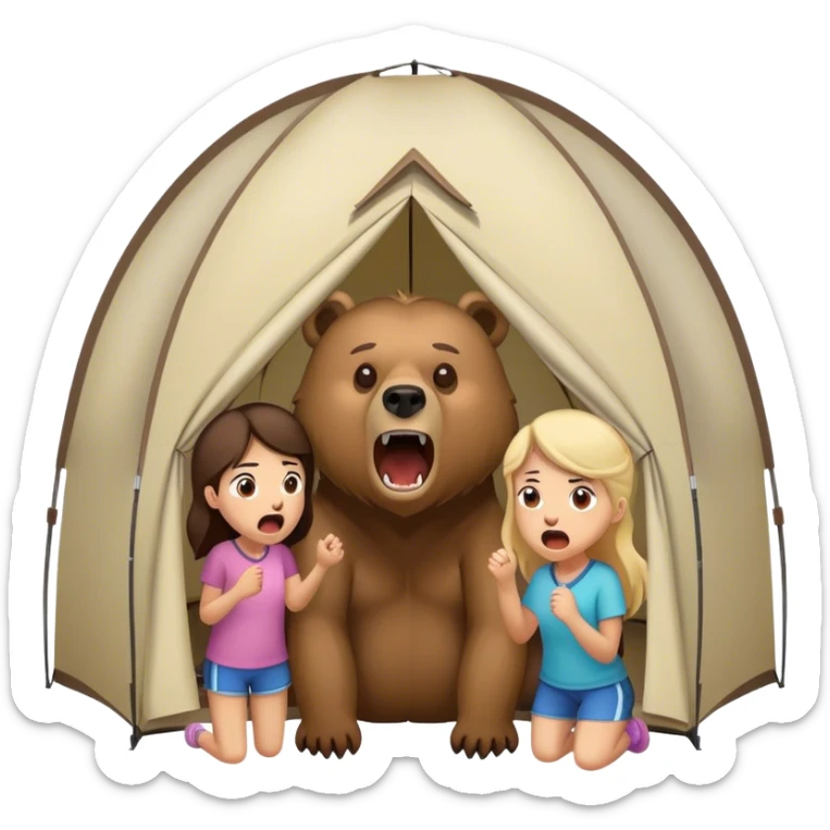 simple Grizzly Bear growling at girls inside of a tent sticker