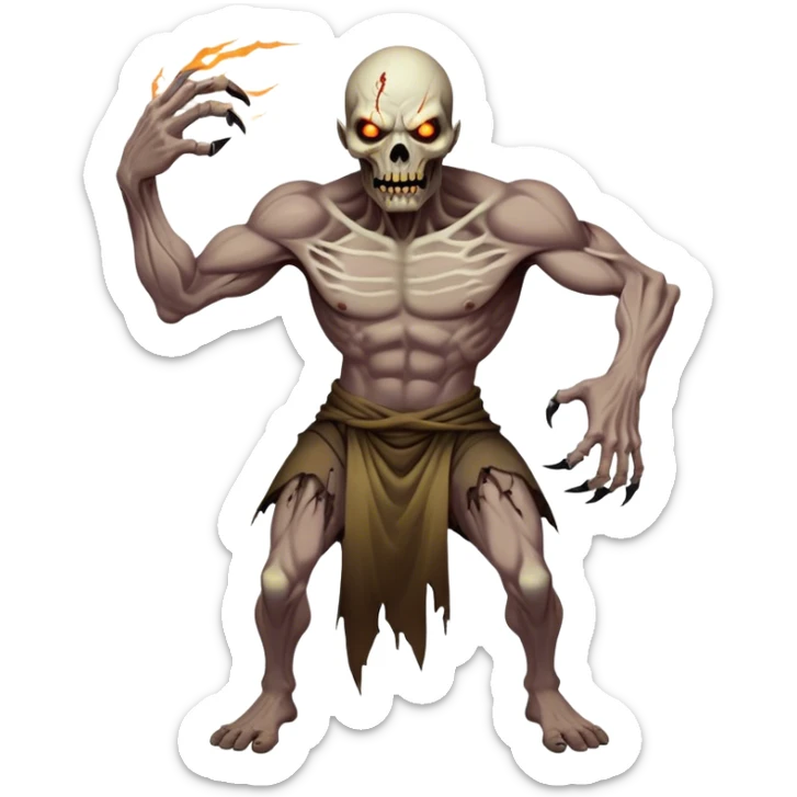 Cinematic Realistic WoW undead civilian Portrait, captured in a fierce, battle-ready stance, muscles taut beneath his tattered, earth-toned attire. His decayed, pallid skin and glowing eyes are rendered with intense lifelike detail and dynamic lighting, high shine, embodying the raw, relentless fury of an undead civilian in the heat of combat. sticker