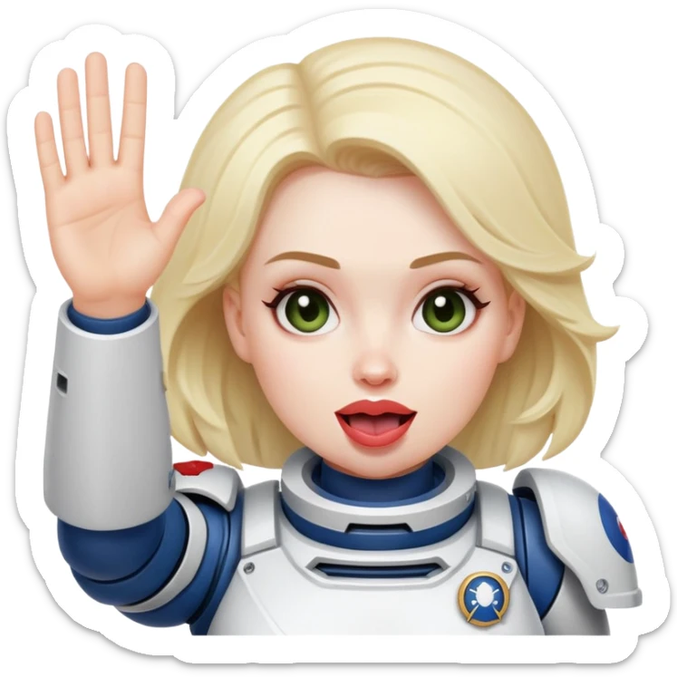 woman space marine wit tongue out and curious face and waving with hand sticker