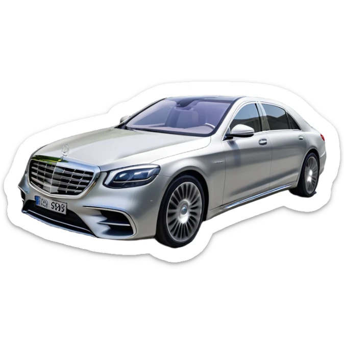 Mercedes-Benz S-Class (2022) – cinematic-realistic Mercedes-Benz S-Class emoji, its sleek silver body cutting through the city streets, a symbol of refinement and prestige. The air suspension glides over uneven terrain, while the driver enjoys the serene comfort of the cabin, surrounded by cutting-edge technology. sticker