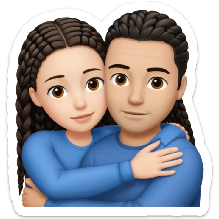 brunette girl with straight hair and medium toned guy with black cornrows hair hugging sticker