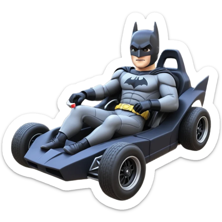 full size real-appearance road racing sexy muscular Batman’s masculine midnight-colored tight outfit 1970’s tv style dark knight stealthy accurate sporty safe plush deluxe off-road pursuit drifting car lexus (black hair,reclining and relaxed torso and shoulders back against seat) rallycross kart  sticker