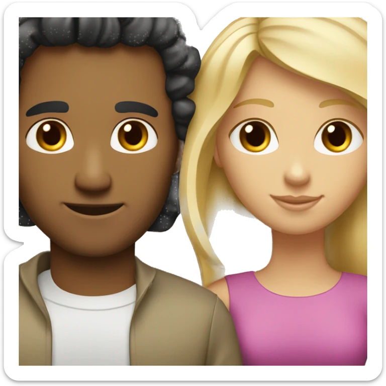 Blonde straight hair girl couple with man black curly hair tanned sticker