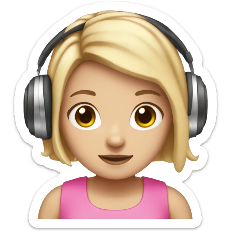 White girl with bob hair wearing pink bow and headphones sticker