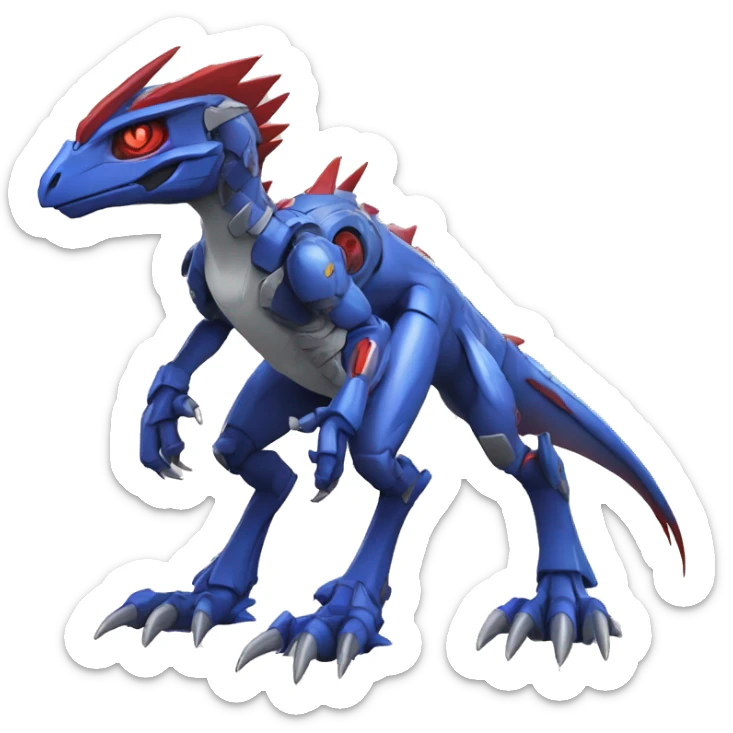  Cool Edgy Blue Red Digimon-Fakemon-Guilmon-Velociraptor-Dragon-Mecha full body sticker