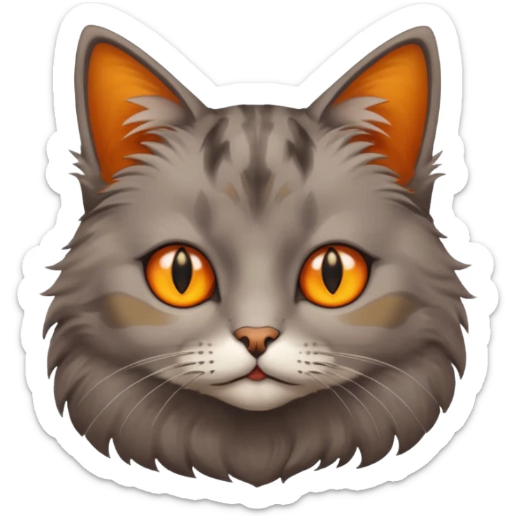 A Cat her race is persante he hair is grew and brown with they eyes orange and Yellow and sticker